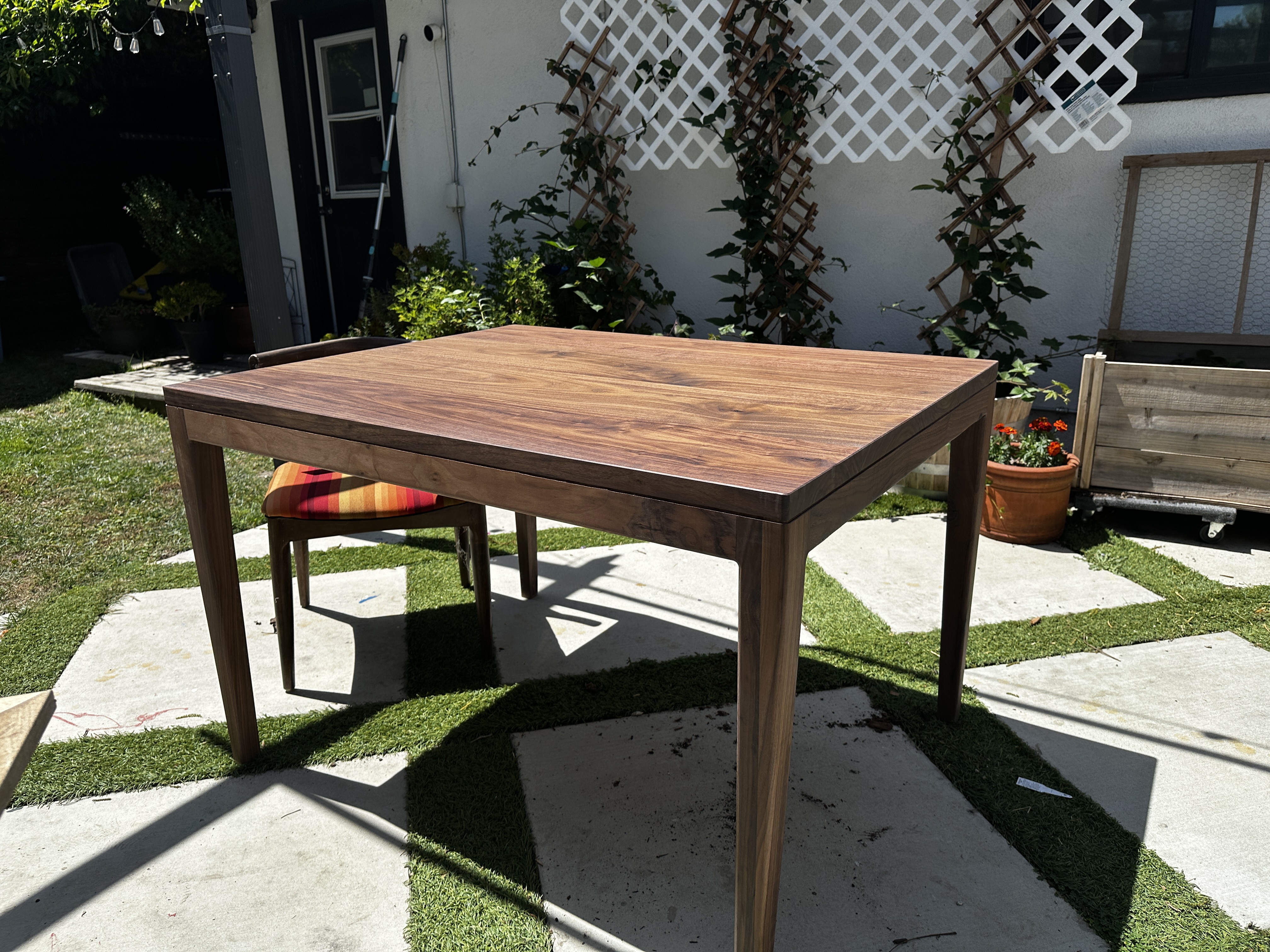 Solid walnut dining table - workshop view