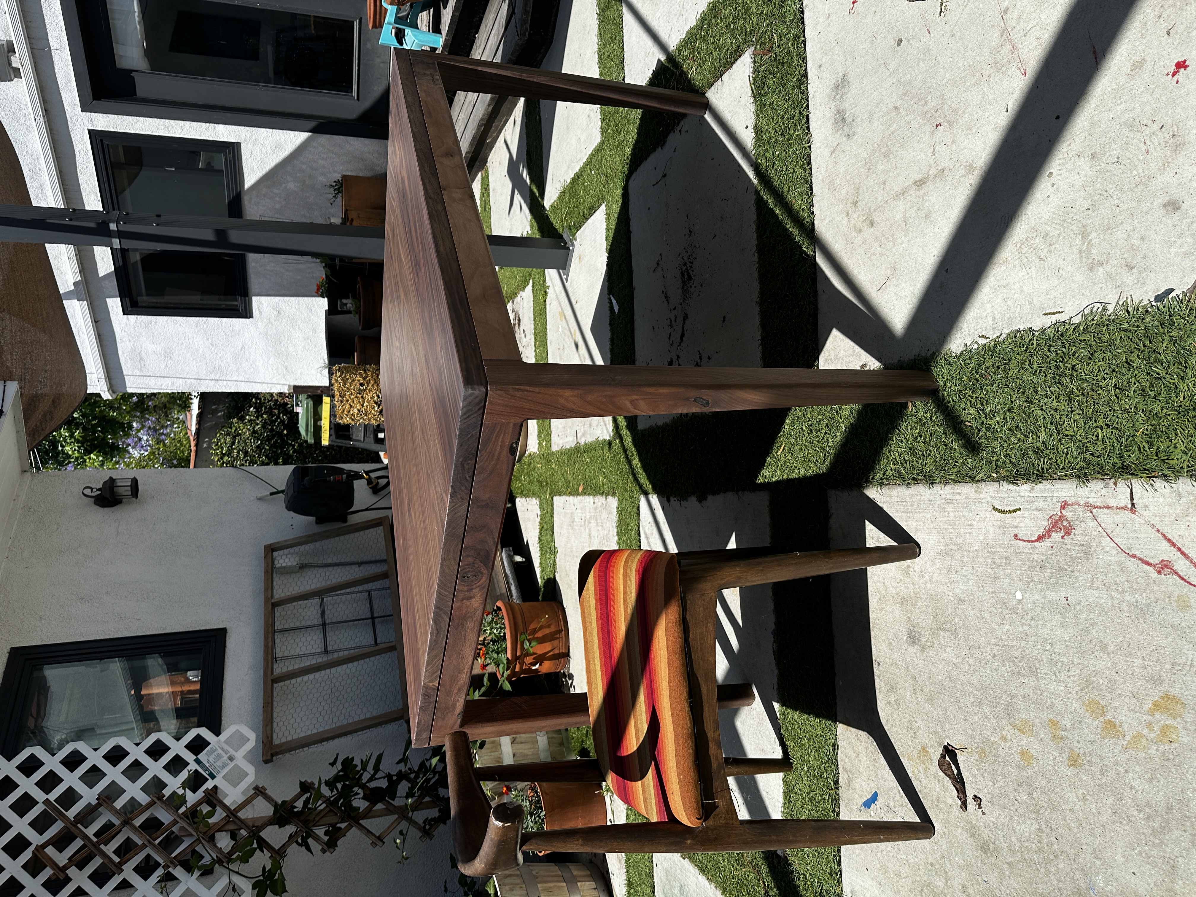 Solid walnut dining table - outdoor with chair