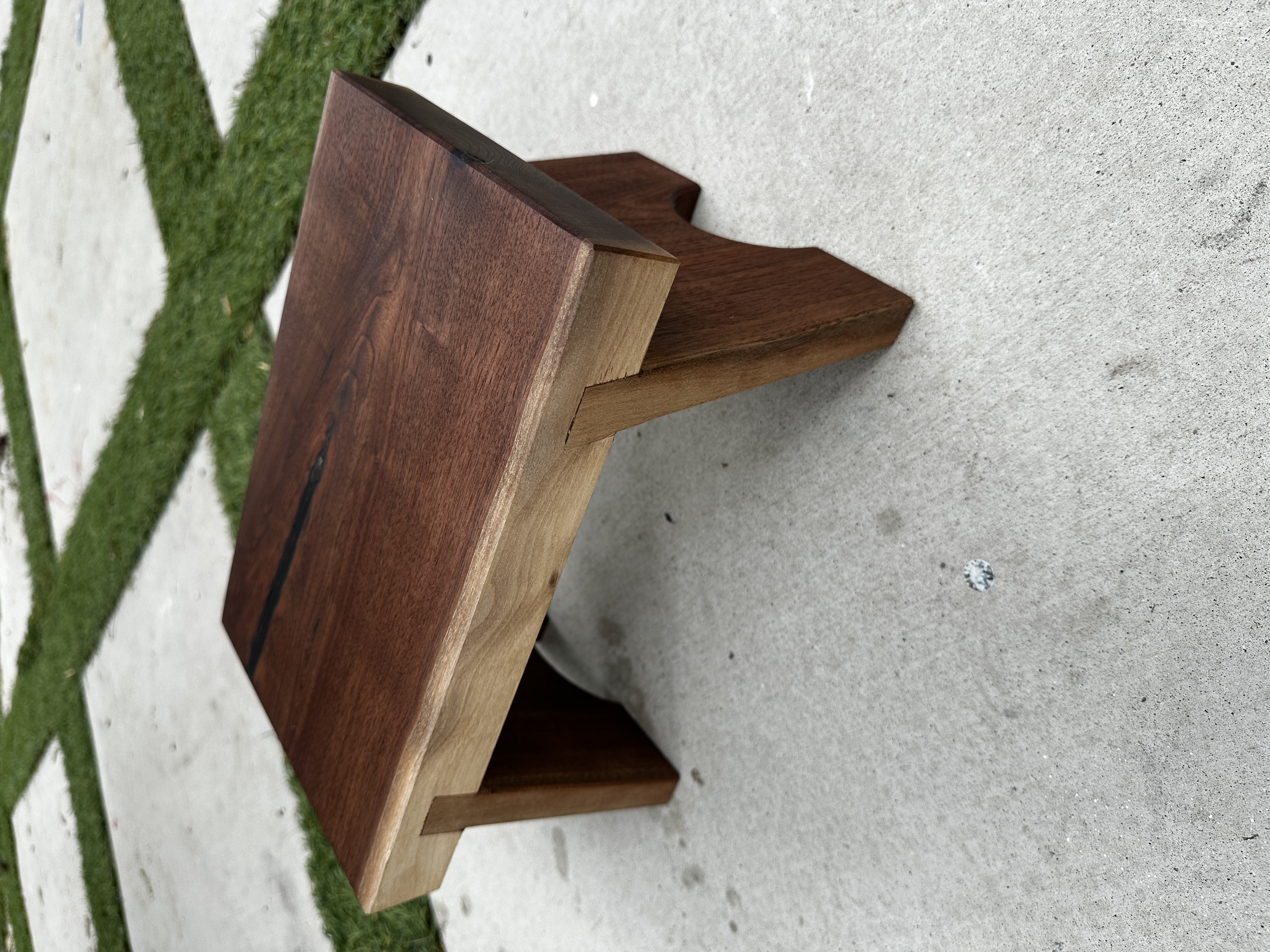 Solid walnut stool - angled view