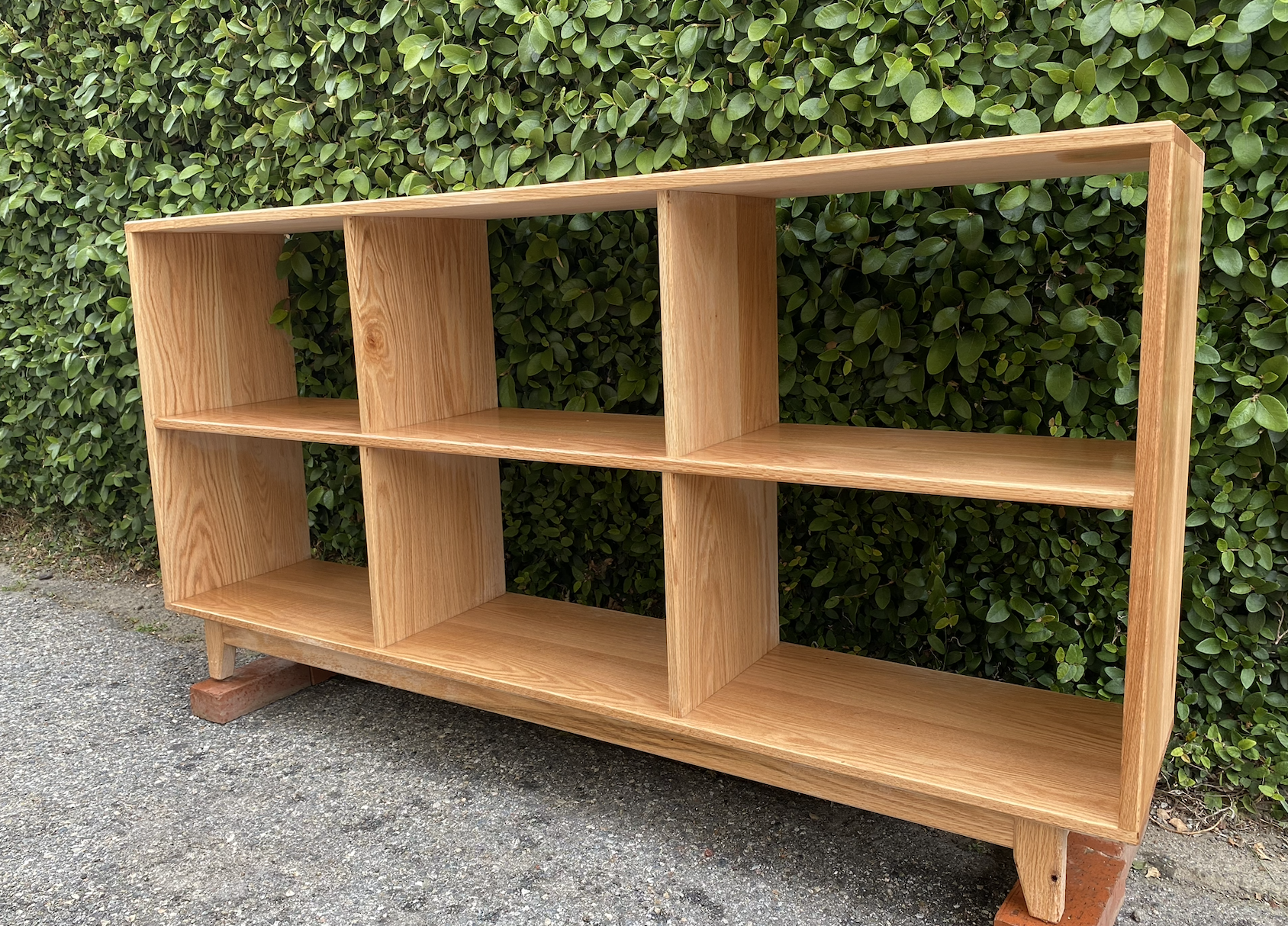 Oak cubby bookshelf - wide angle